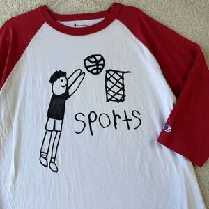 Champion Raglan Baseball Tee "Sports" Graphic Raglan T Shirt Men's XL $45